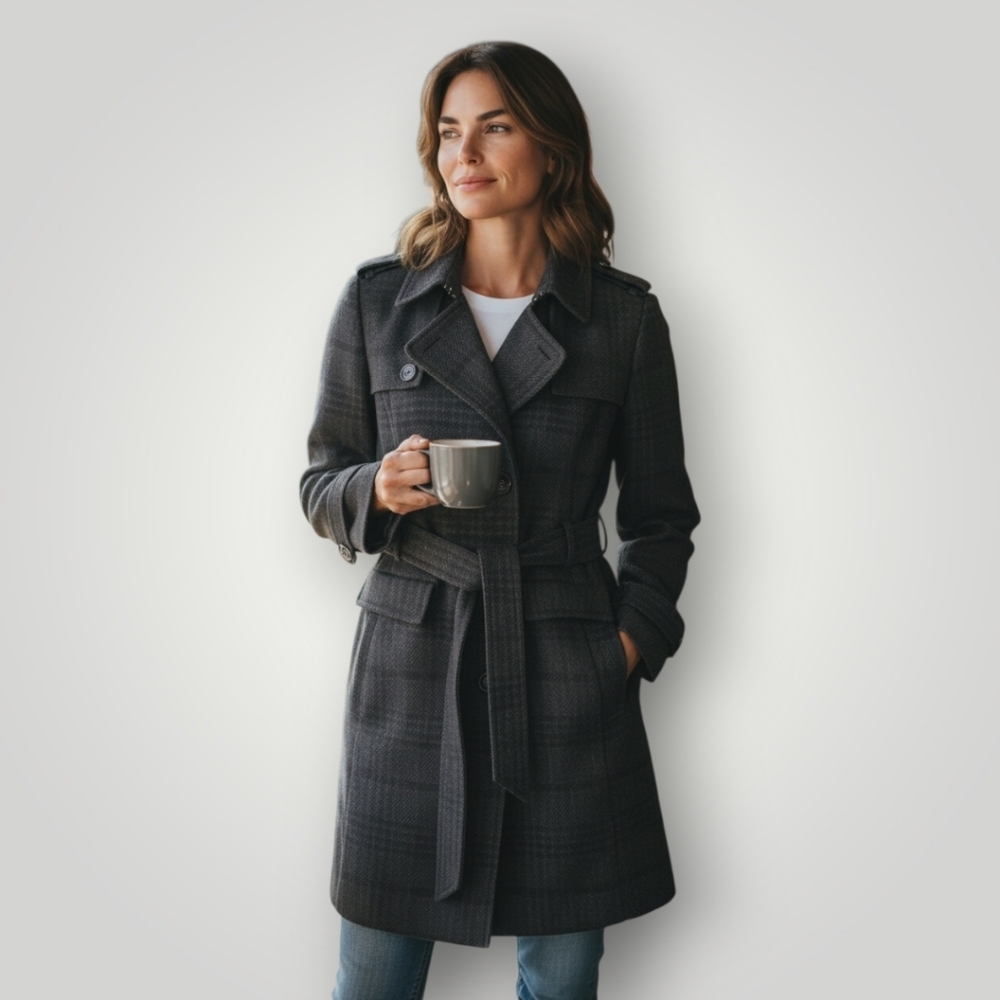 Banana Republic Italian Wool Trench Coat Medium Long Black Charcoal Quiet Luxury
